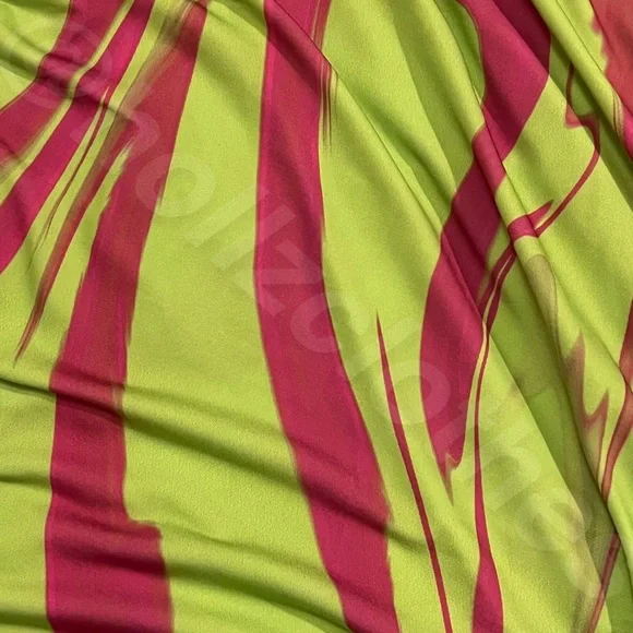 Nasty Gal Lime Green & Hot Pink Marble Print Ruched Cowl Neck Dress NWT - Picture 11 of 14